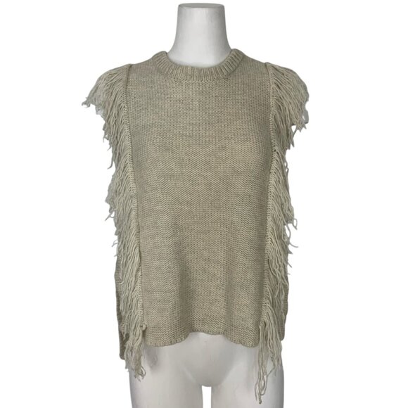 Intermix Fringe Sweater Vest P XS Cream Wool Cashmere Sleeveless Crewneck Fall - Picture 1 of 13